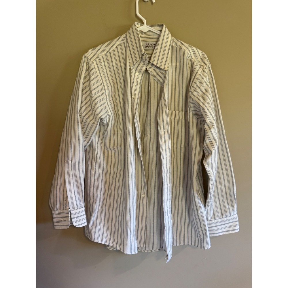 Arrow Dover Mens Striped Button Down Dress Shirt Blue White 15.5 32/33